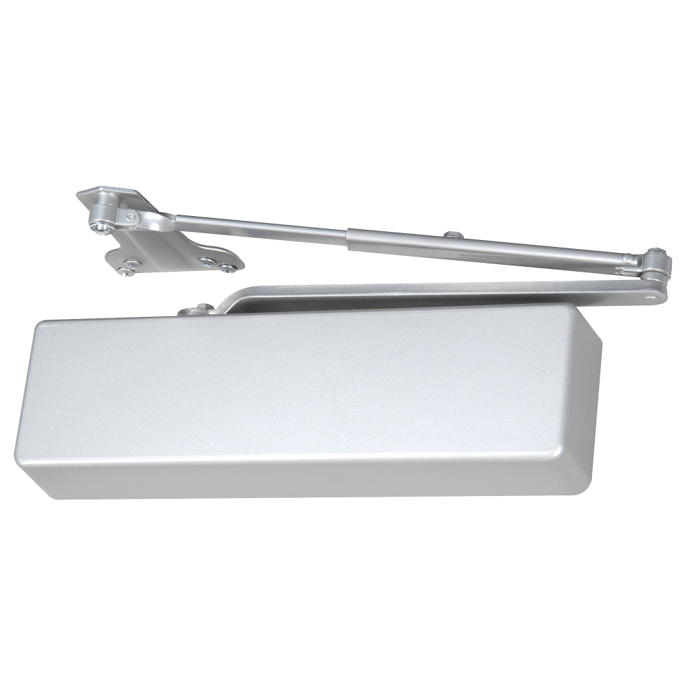 Norton 7500DA 689 Grade 1 Tri Mount Door Closer, Push or Pull Side, Regular Arm, Size 1 to 6, Delayed Action, Plastic Cover, Aluminum Painted Finish, Non-Handed