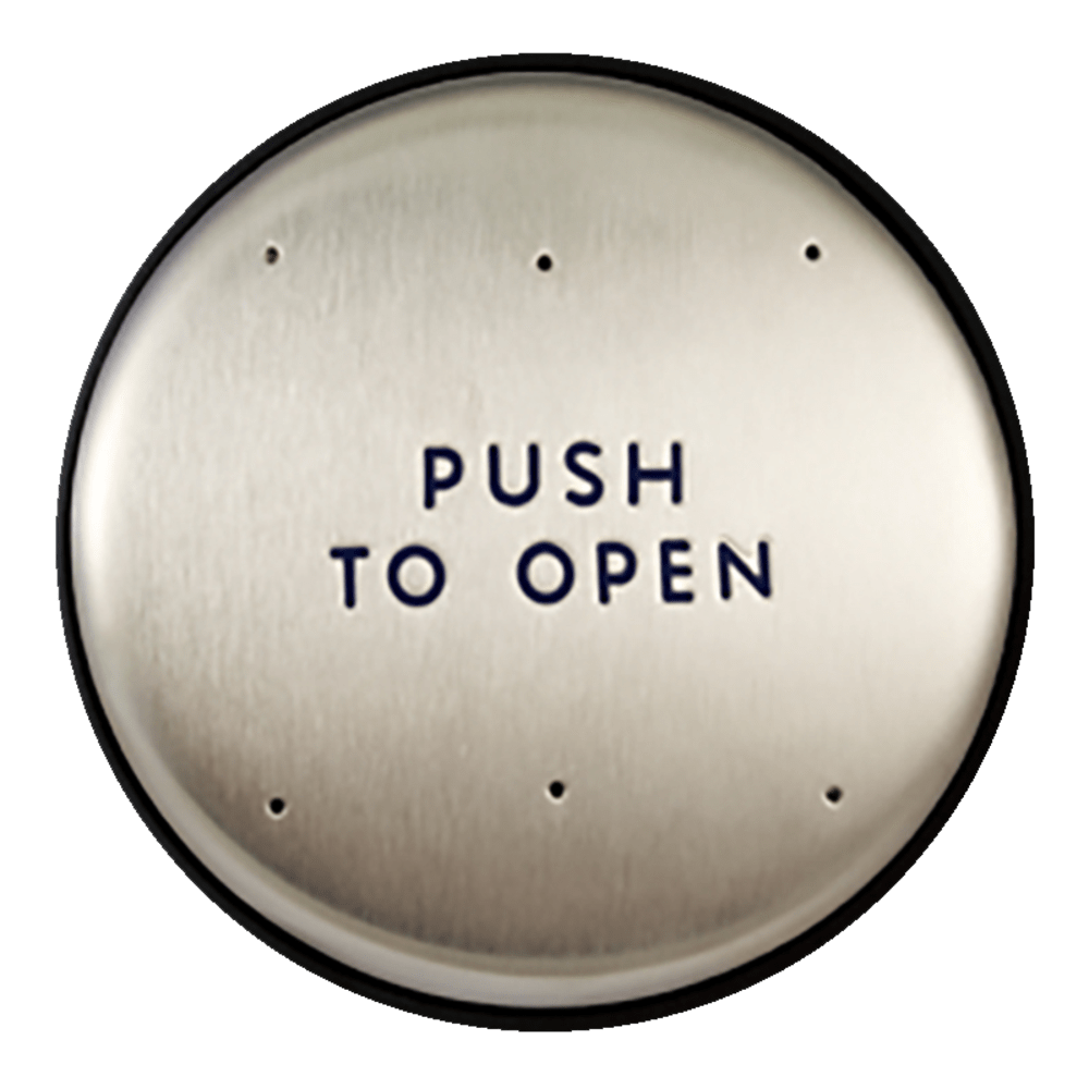 BEA 10PBR Stainless steel push plate, 6" round, blue text only