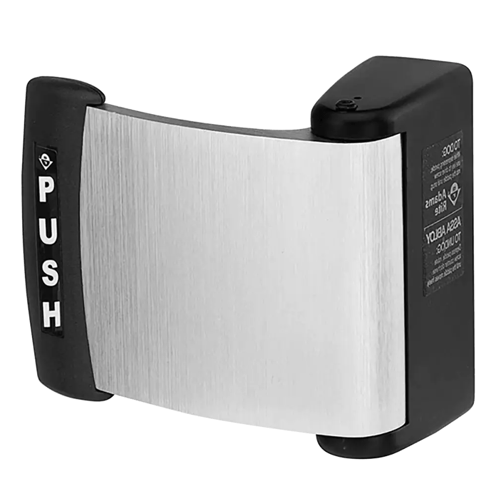 Adams Rite 4591-02-00-628 Curved Deadlatch Paddle, for 1-3/4" Thick Doors, Satin Aluminum Clear Anodized Finish, Push to Left, Interior Right-Hand Reverse or Exterior Left-Handed