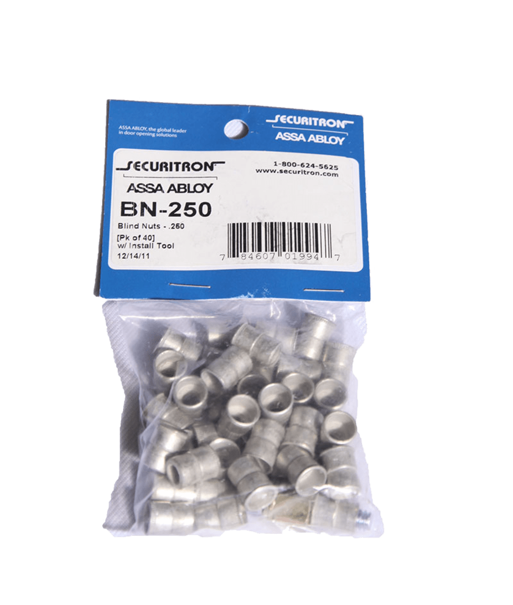 Securitron BN-250 Blind Nut, Pack of 40, Satin Aluminum Clear Anodized