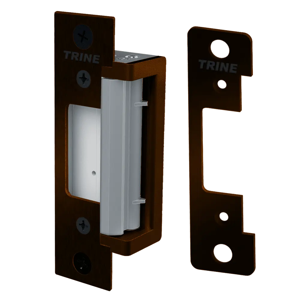 Trine 4300CC-DKBZ Electric Strike, 12/24 VDC, 12-24 VAC, 2 Faceplates Included, Dark Bronze Powder Coat