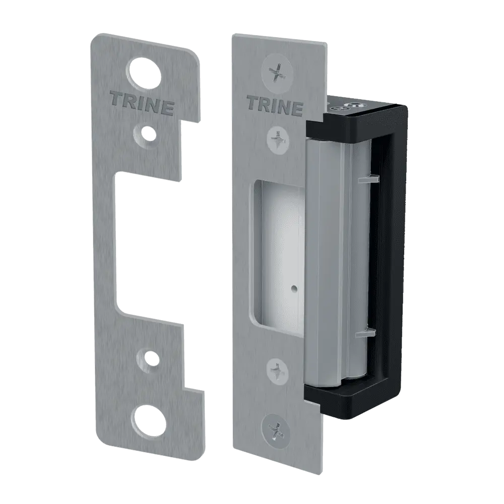 Trine 4300CC-32D Electric Strike, 12/24 VDC, 12-24 VAC, 4 Faceplates Included, Satin Stainless Steel Finish
