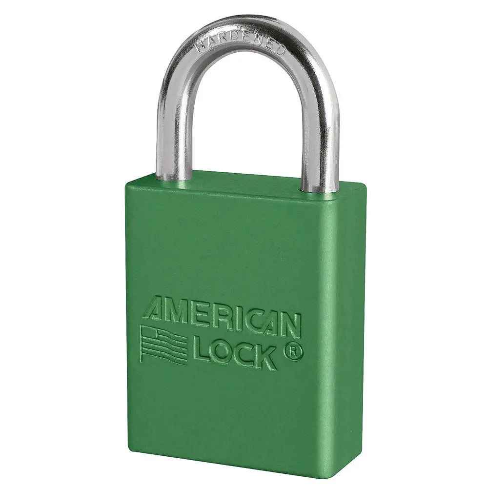 American Lock A1105GRN Green Anodized Aluminum Safety Padlock, 1-1/2" Body, 1" Tall 1/4" Diameter Shackle, Keyed Different