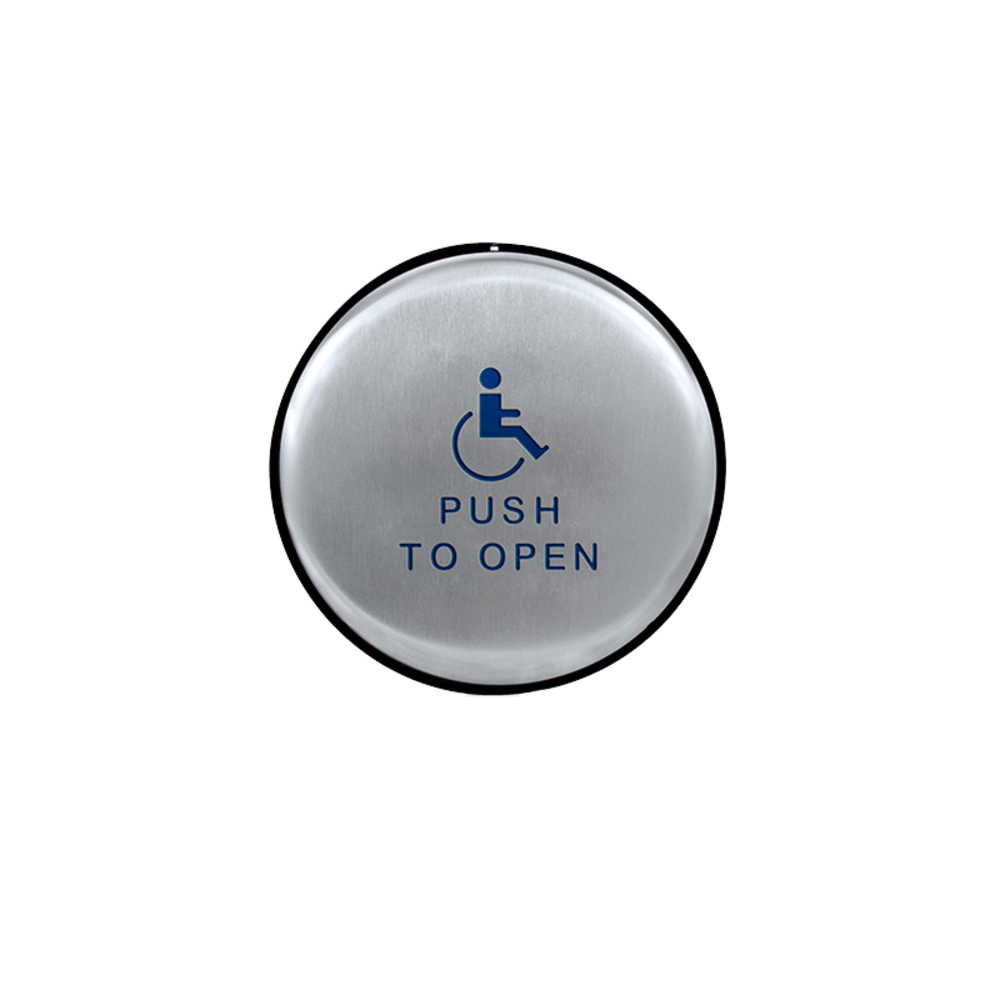 BEA 10EMR61 Panther plate, 6" round push plate, slim profile, blue handicapped logo and "Push to Open" text
