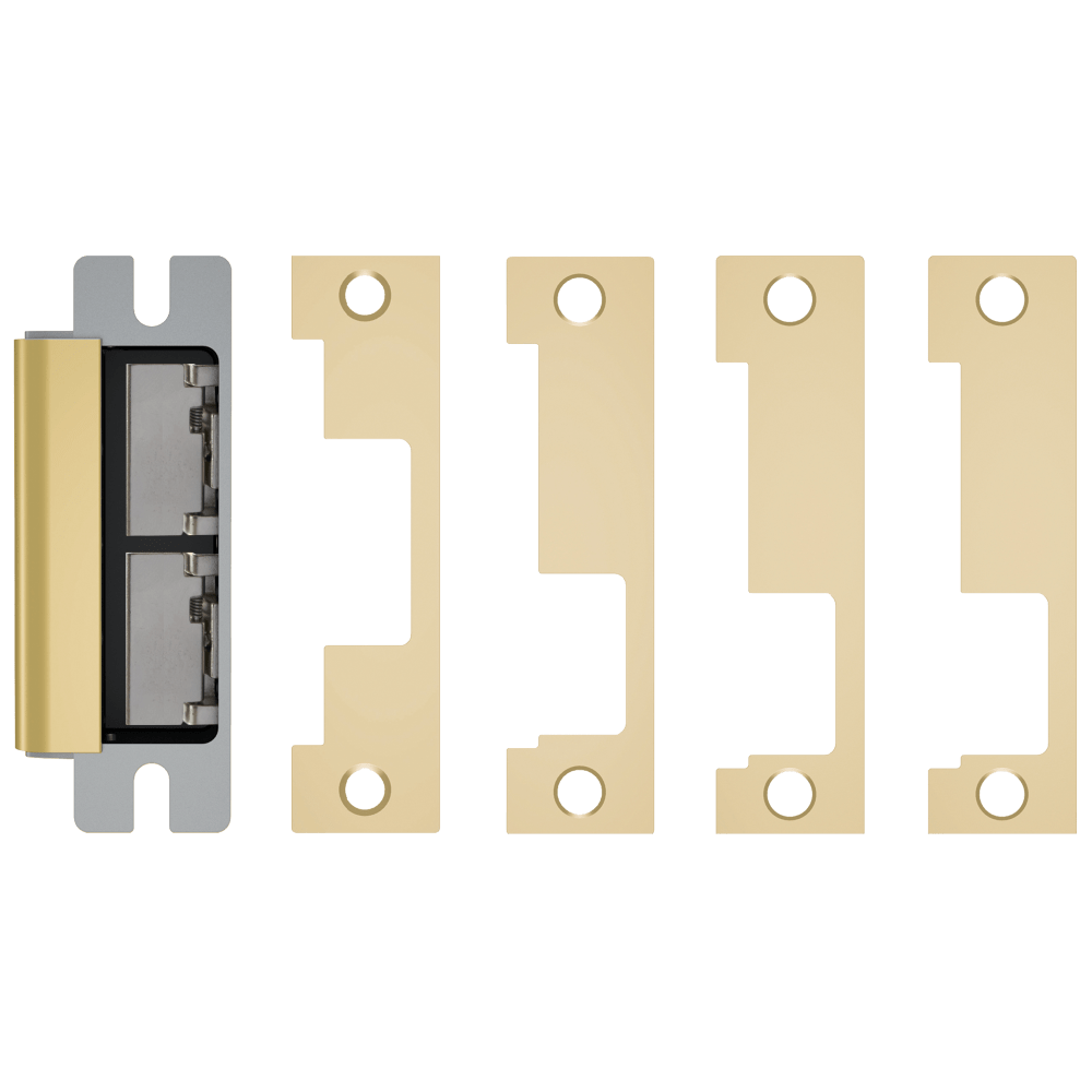 HES 1600-CLB-605-DLM Grade 1 Electric Strike, For Cylindrical or Mortise Latchbolt and Deadbolt Locks, Auto-Sensing 12/24 VDC, Field Selectable Fail Safe/Fail Secure, Includes 1J, 1K, 1KD, 1KM Options, Dual Lock Monitor, Bright Brass