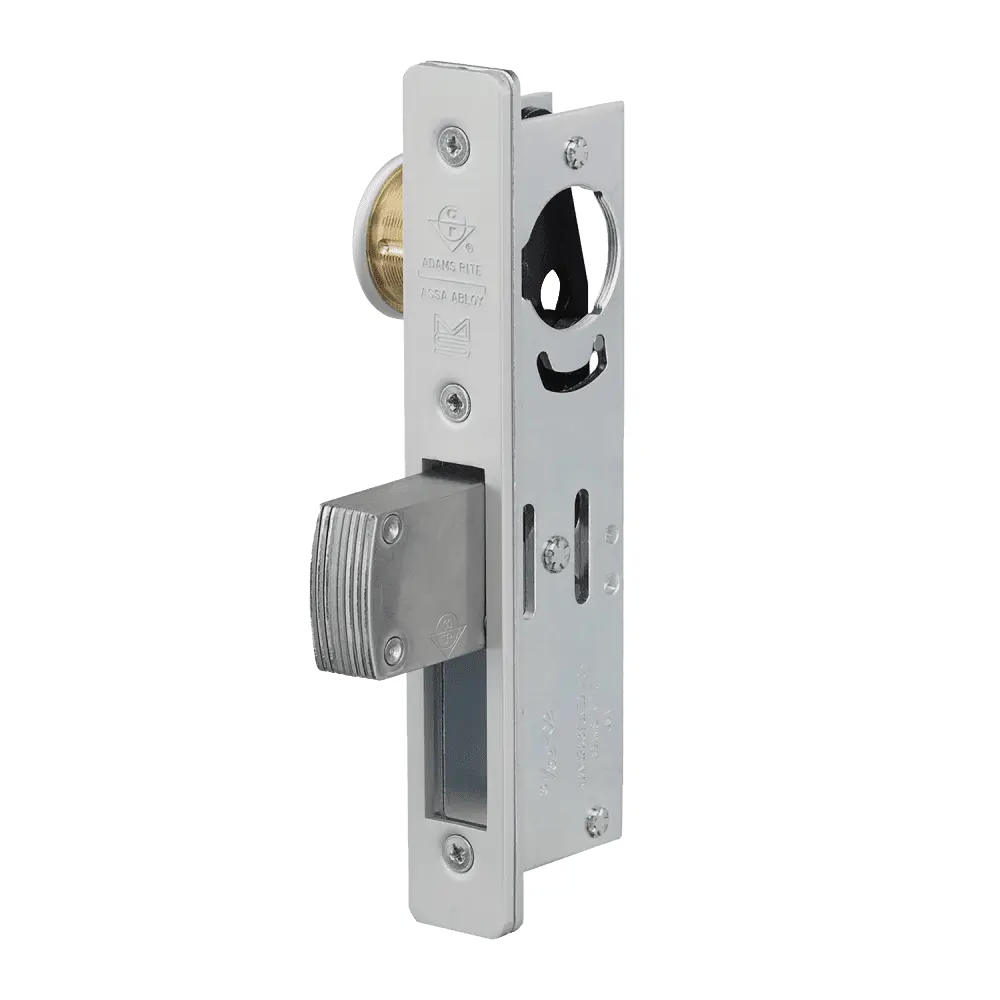 Adams Rite MS1850S-410-628 Straight Bolt Mortise Deadlock, Flat Faceplate, 1-1/2" Backset, 1-13/32" Throw, Satin Aluminum Clear Anodized Finish
