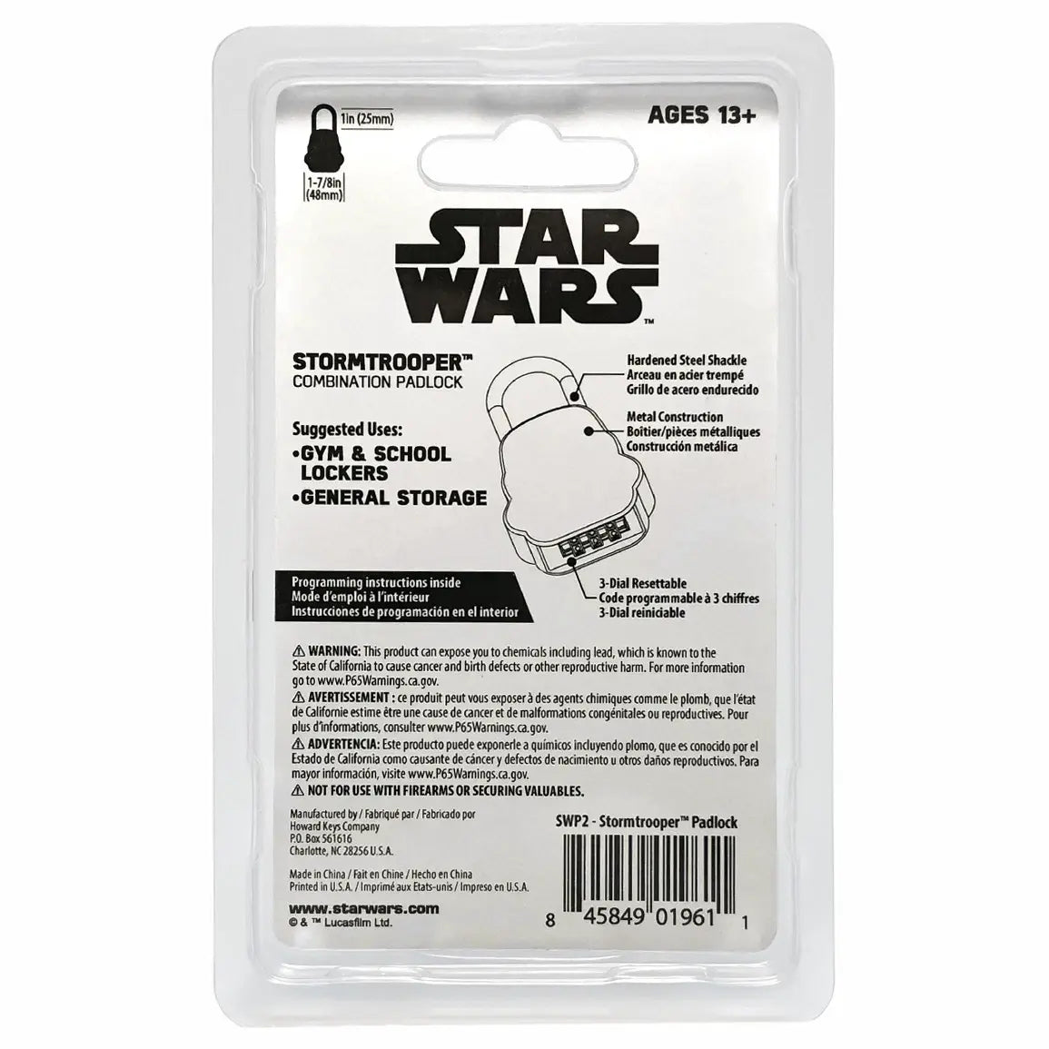 SWP2 STORMTROOPER SHAPED COMBINATION PADLOCK - RESETTABLE