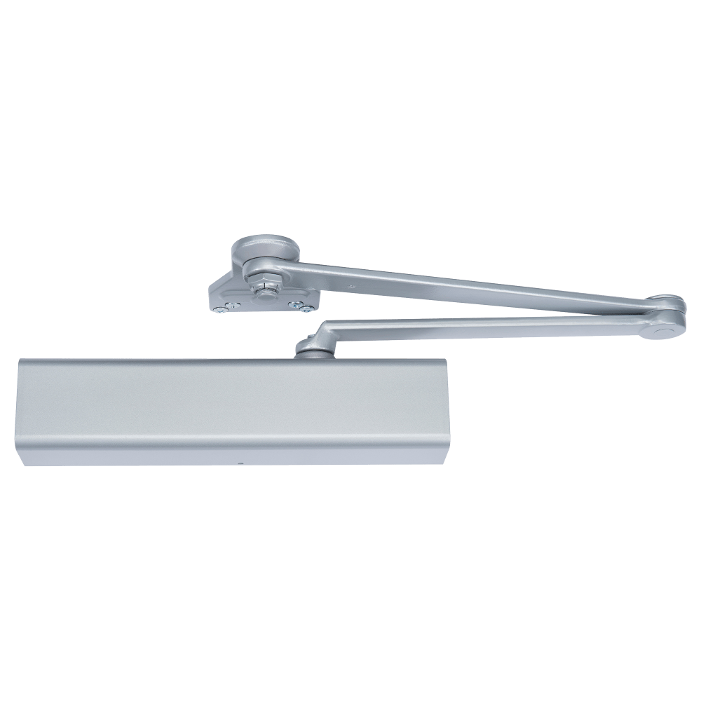 Norton PR8501 689 Grade 1 Parallel Arm Door Closer, Push Side, Parallel Arm Rigid, Adjustable Size 1 to 6, Plastic Cover, Aluminum Painted Finish, Non-Handed