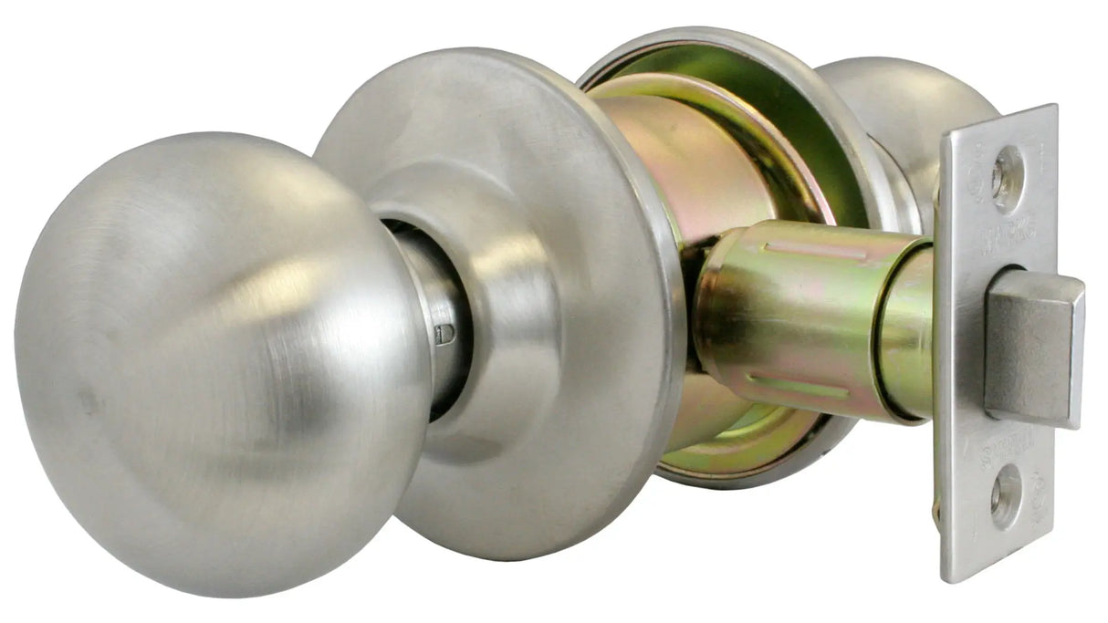 Marks USA 110N/32D-D2-E4 Grade 2 Round Knob Lock, Passage, 2-3/4", SC1, Satin Stainless Steel - 2-1/4" Thick Door