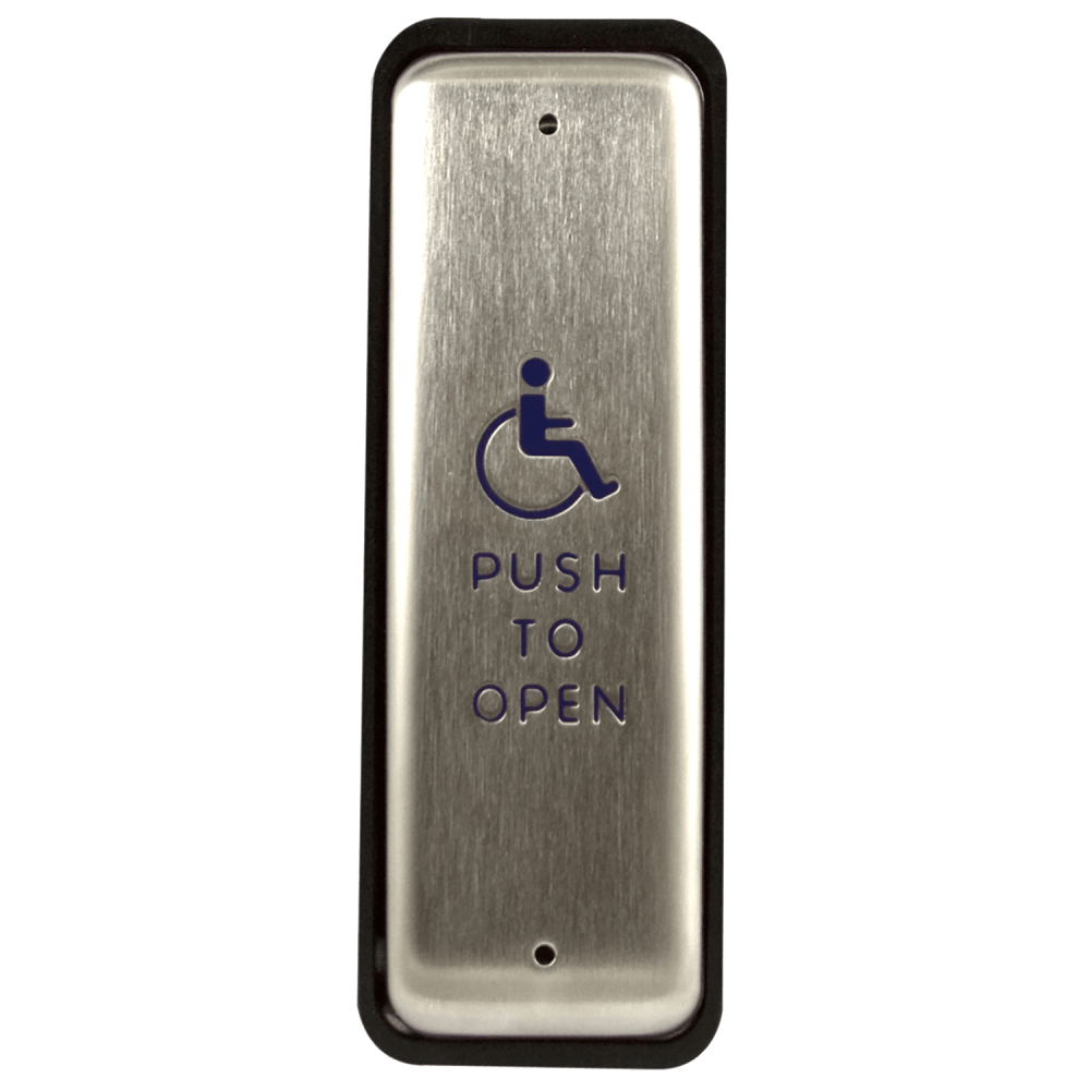 BEA 10PBJ1 Stainless steel push plate, 1.5" x 4.75", in jamb plate, blue hadicap logo and text