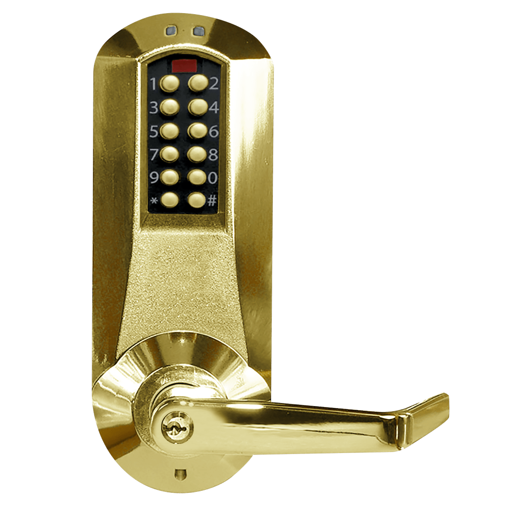 DormaKaba E5031XKWL-605-41 E-Plex 5000 Cylindrical Lock, Winston Lever, 100 Access Codes, 3,000 Audit Events, KIL, Kaba 90 Keyway, 2-3/4" Backset, 1/2" Throw, Bright Brass