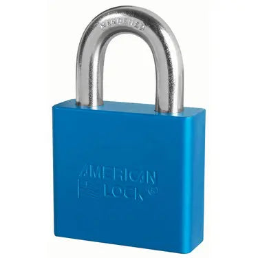 American Lock A1305BLU Blue Anodized Aluminum Safety Padlock, 2" Body, 1-1/8" Tall 3/8" Diameter Shackle, Keyed Different