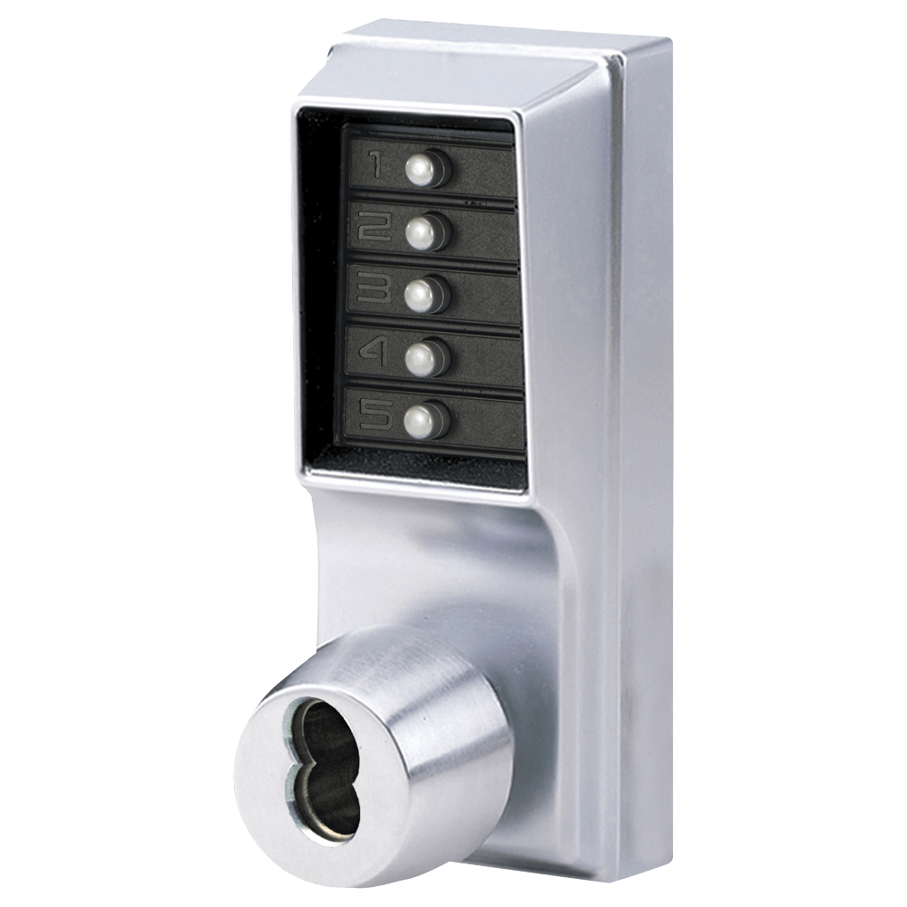 DormaKaba 1041R-26D-41 Grade 1 Pushbutton Cylindrical Knob Lock, Combination Entry/Passage Functions with Key Override, 2-3/4" Backset, 1/2" Throw Latch, Sargent LFIC Prep, Less Core, Satin Chrome Finish, Field Reversible