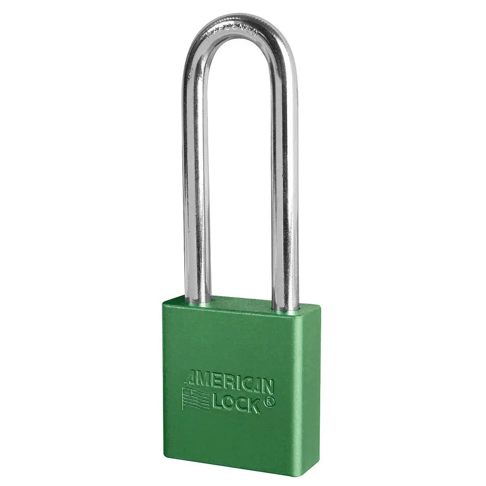 American Lock A1207GRN Green Anodized Aluminum Safety Padlock, 1-3/4" Body, 3" Tall 5/16" Diameter Shackle, Keyed Different
