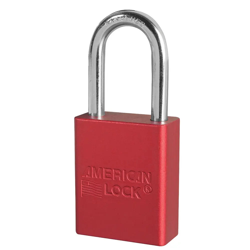American Lock A1106RED Red Anodized Aluminum Safety Padlock, 1-1/2" Body, 1-1/2" Tall 1/4" Diameter Shackle, Keyed Different