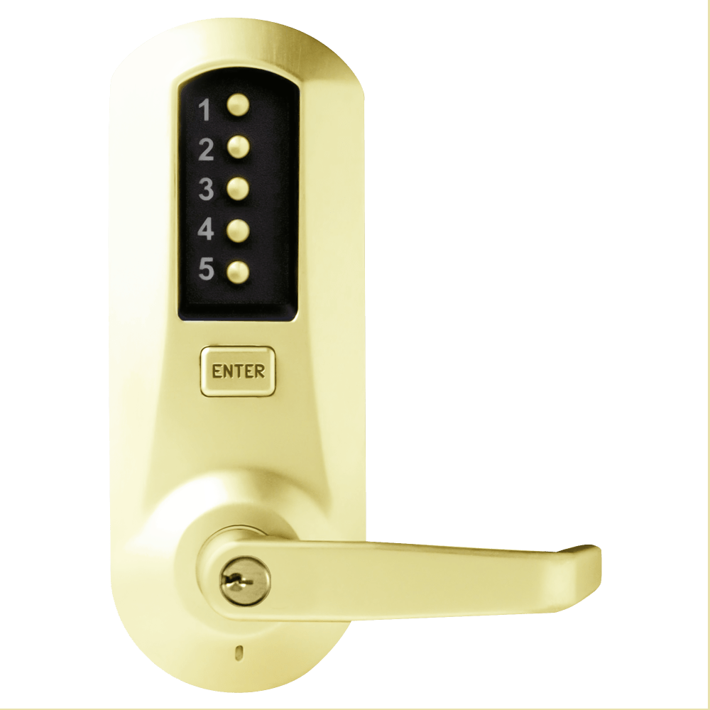 DormaKaba 5031XKWL-03-41 Cylindrical Combination Lever Lock, Interior Combination Change, DOD, 2-3/4" Backset, 1/2" Throw Latch, KIL, Kaba 90 Keyway, Bright Brass