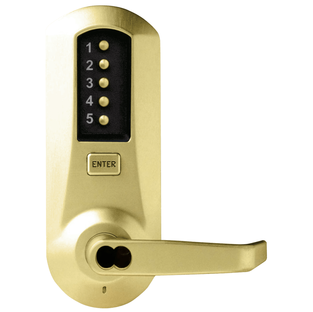 DormaKaba 5041MWL-04-41 Cylindrical Combination Lever Lock, Passage, 2-3/4" Backset, 1/2" Throw Latch, Medeco/Yale/ASSA/Abloy LFIC Prep, Less Core, Satin Brass
