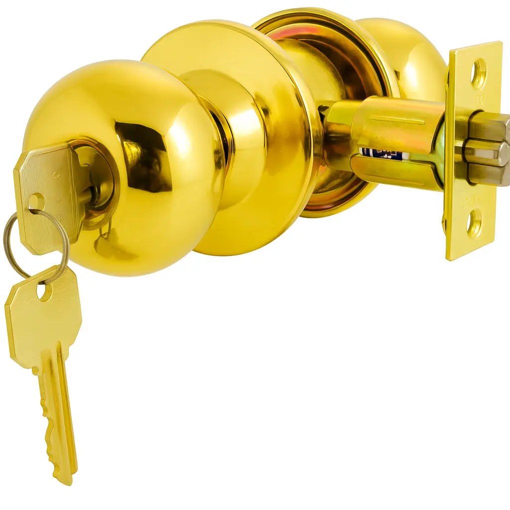 Marks USA 110AB/3-D2-E4 Grade 2 Round Knob Lock, Entry, 2-3/4", SC1, Polished Brass - 2-1/4" Thick Door