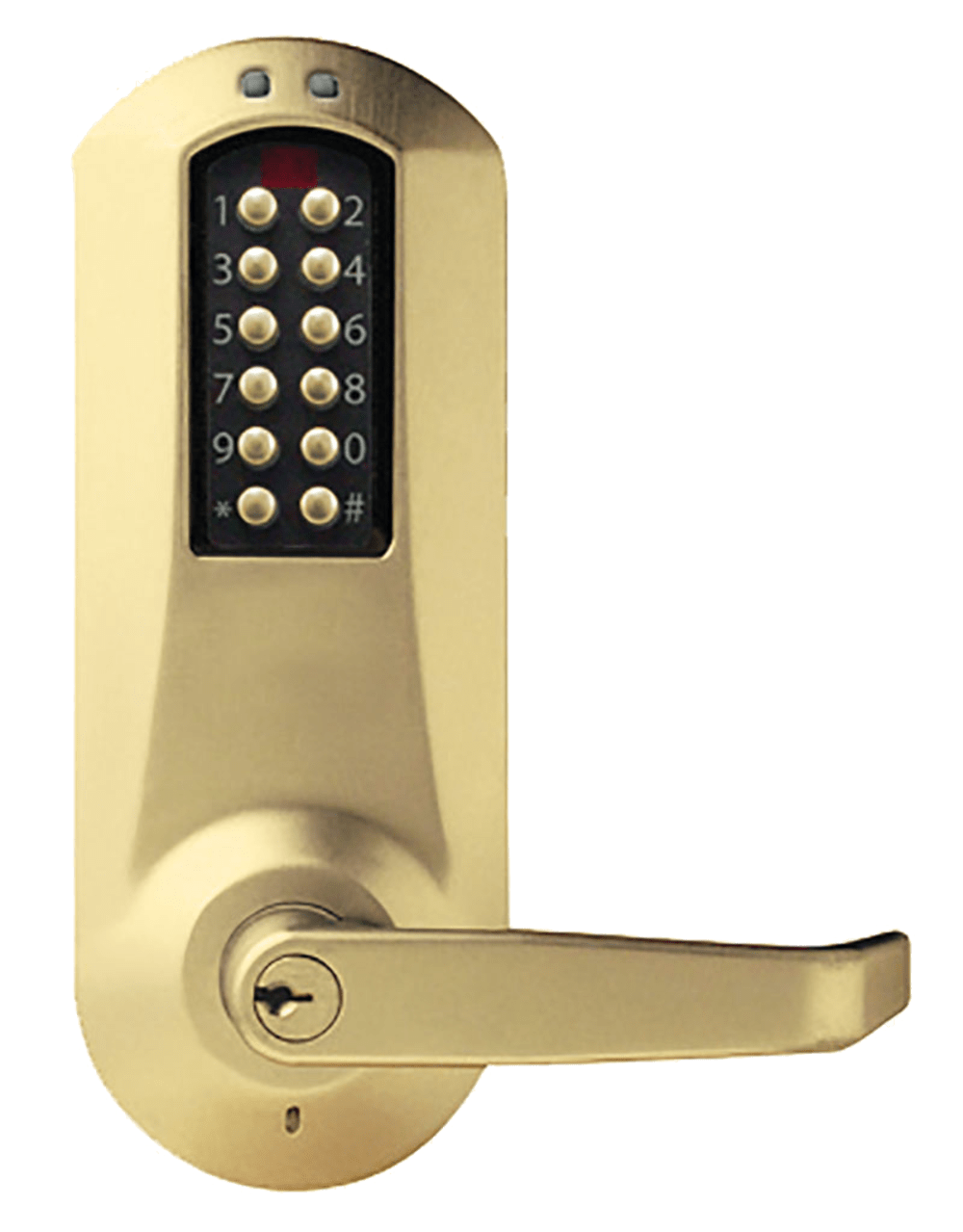 DormaKaba E5031XKWL-606-41 E-Plex 5000 Cylindrical Lock, Winston Lever, 100 Access Codes, 3,000 Audit Events, KIL, Kaba 90 Keyway, 2-3/4" Backset, 1/2" Throw, Satin Brass