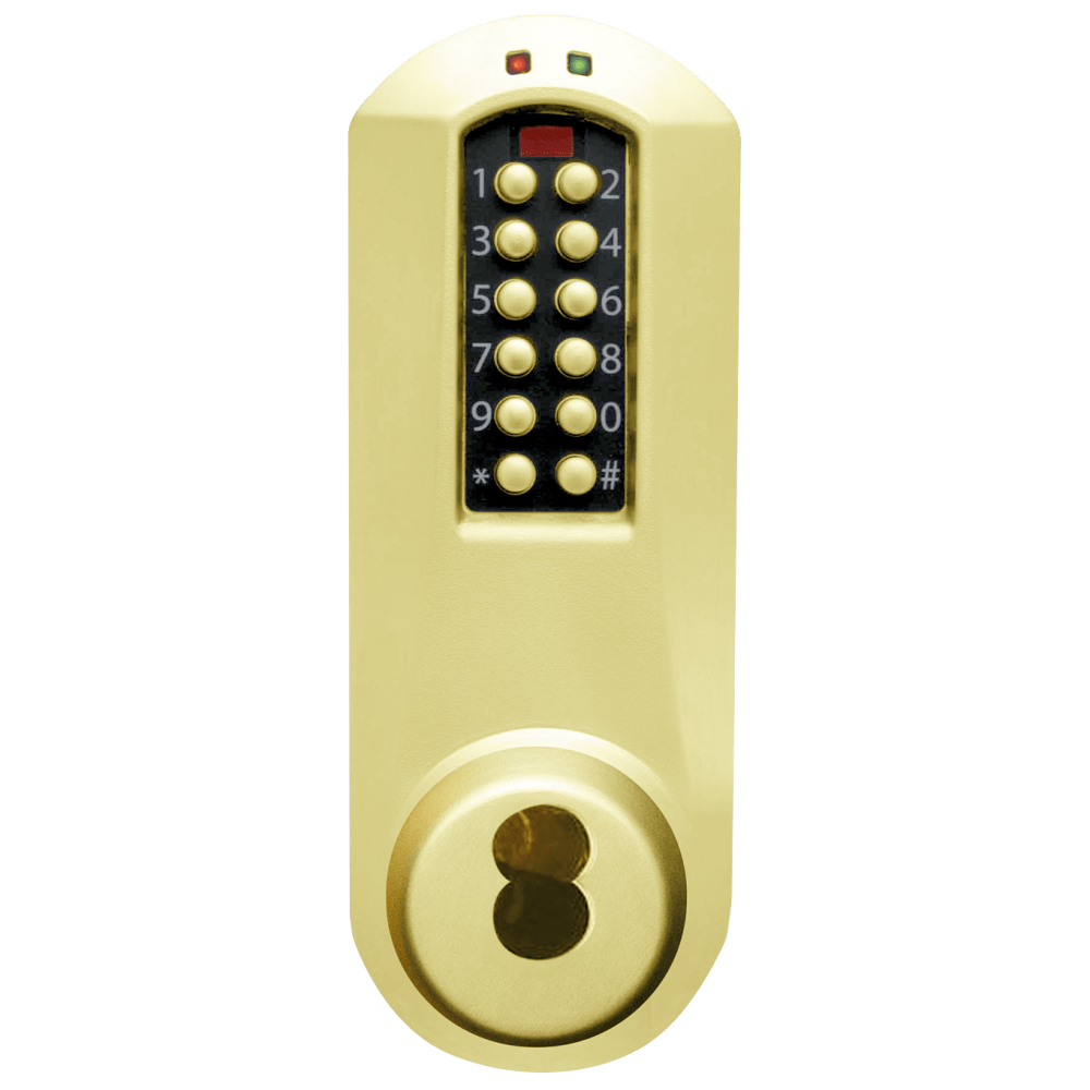 DormaKaba E5031RWK-605-41 E-Plex 5000 Cylindrical Lock, Winston Knob, 100 Access Codes, 3,000 Audit Events, Sargent LFIC Prep, Less Core, 2-3/4" Backset, 1/2" Throw, Bright Brass