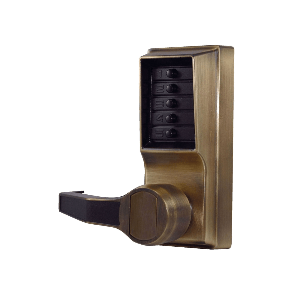 DormaKaba LL1015-05-41 Pushbutton Cylindrical Lever Lock, Combination Entry Function Only, 2-3/4" Backset, 3/4" Throw Latch, Antique Brass Finish, Left Hand/Left Hand Reverse