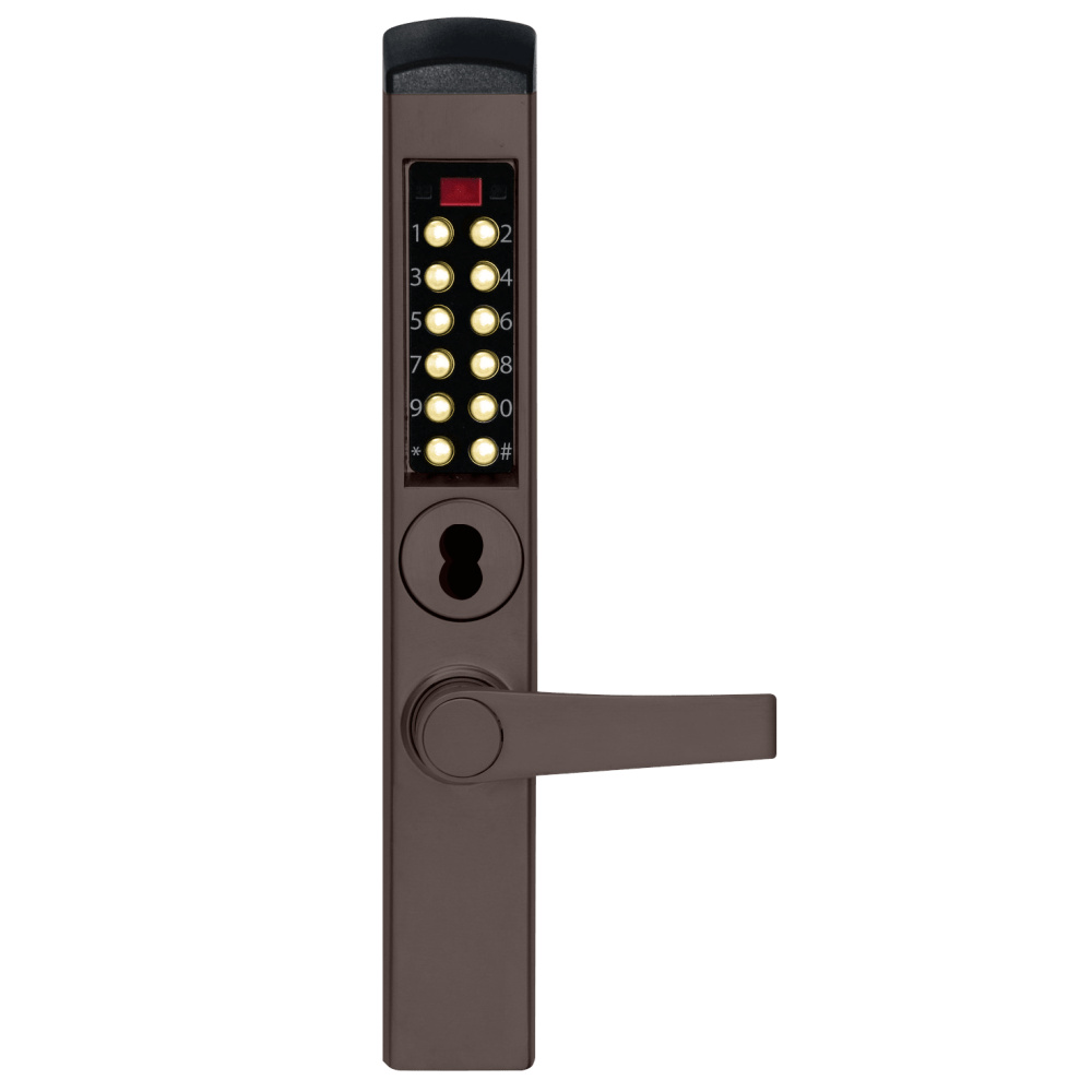 DormaKaba E3765BNL-744-41 E-Plex 3000 for Adams Rite Latches, 3,000 Access Codes, 30,000 Audit Events, 6/7-Pin SFIC Prep, Less Core, Lever, Dark Bronze with Brass Accents