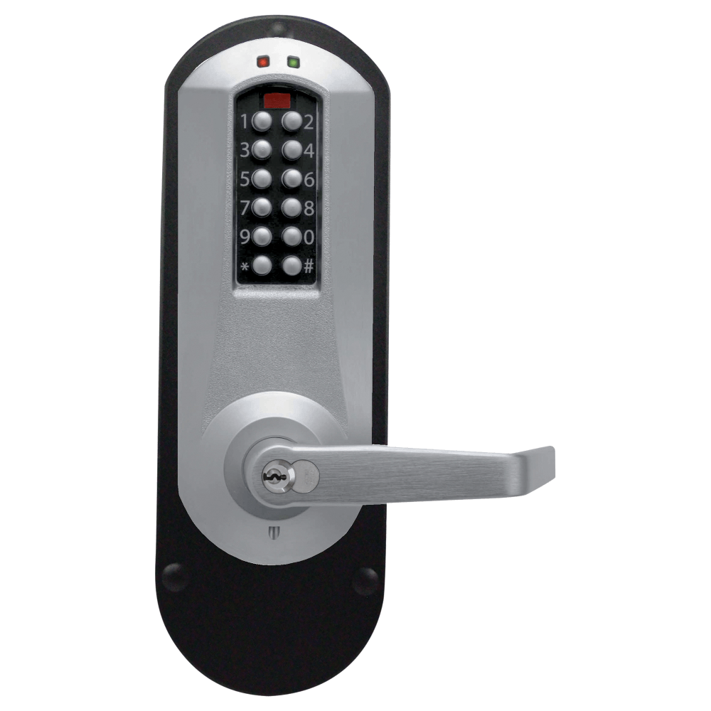 DormaKaba E5010MWL-626-41 E-Plex 5000 Exit Trim, Winston Lever, 100 Access Codes, 3,000 Audit Events, Medeco/Yale/ASSA/Abloy LFIC Prep, Less Core, Satin Chrome