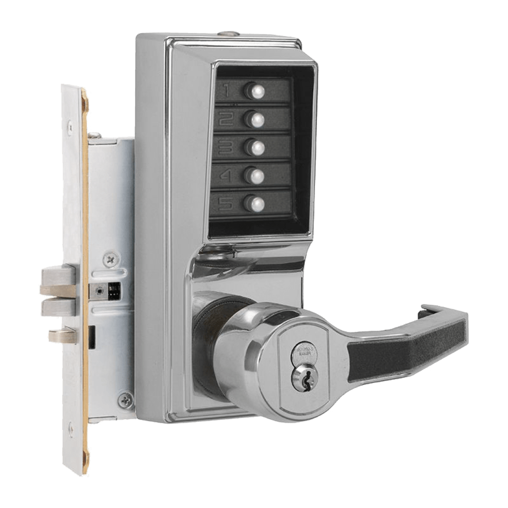 DormaKaba R8146B-026-41 Mortise Combination Lever Lock, Key Override, Passage, Lockout, 6/7-Pin SFIC Prep, Less Core, Bright Chrome
