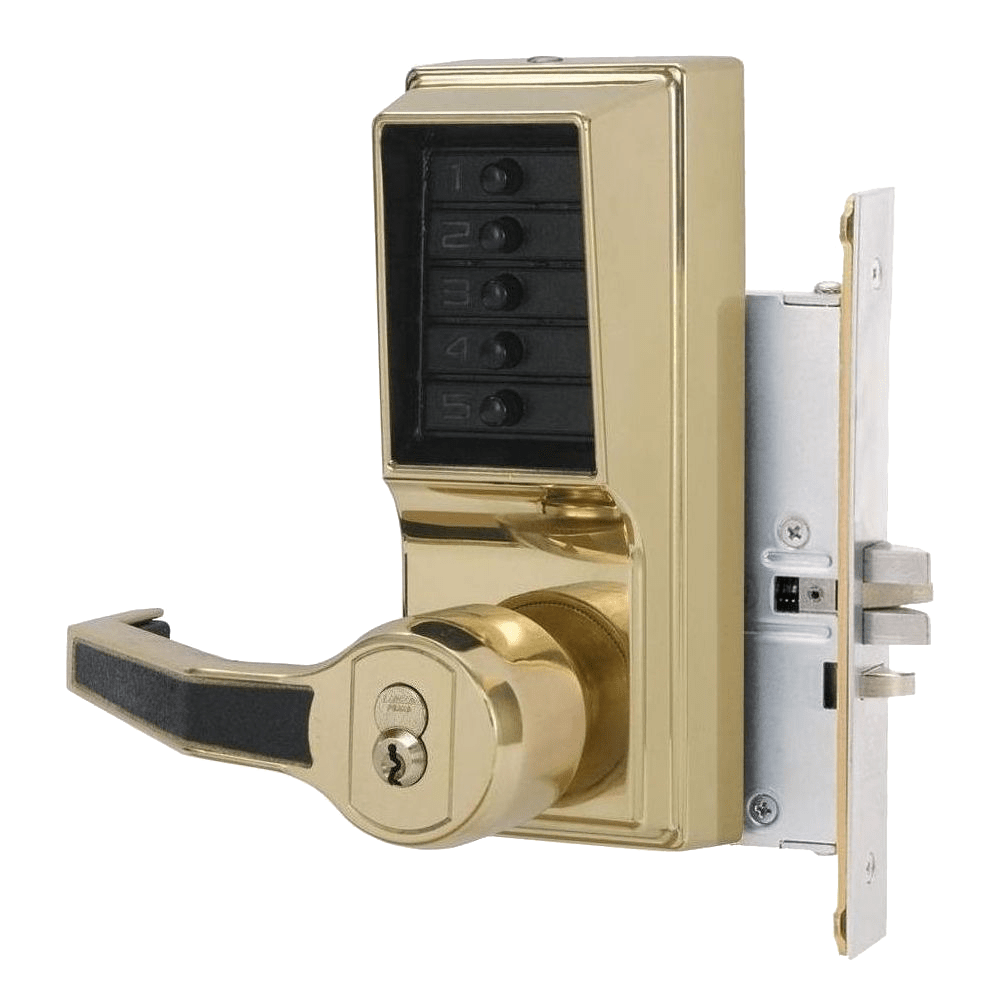 DormaKaba L8146B-03-41 Mortise Combination Lever Lock, Key Override, Passage, Lockout, 6/7-Pin SFIC Prep, Less Core, Bright Brass