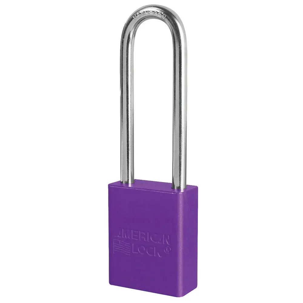 American Lock A1107PRP Purple Anodized Aluminum Safety Padlock, 1-1/2" Body, 3" Tall 1/4" Diameter Shackle, Keyed Different