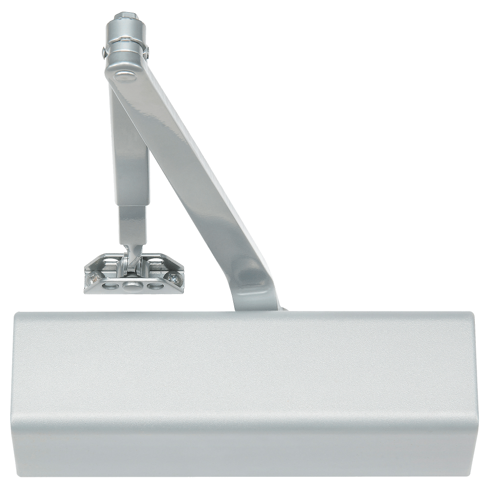 Norton 1601P 689 Grade 1 Tri Mount Surface Closer, Pull Side, Regular, Plastic Cover, 180 Deg. Swing, Adjustable Size 1-6, Aluminum Painted Finish, Non-Handed