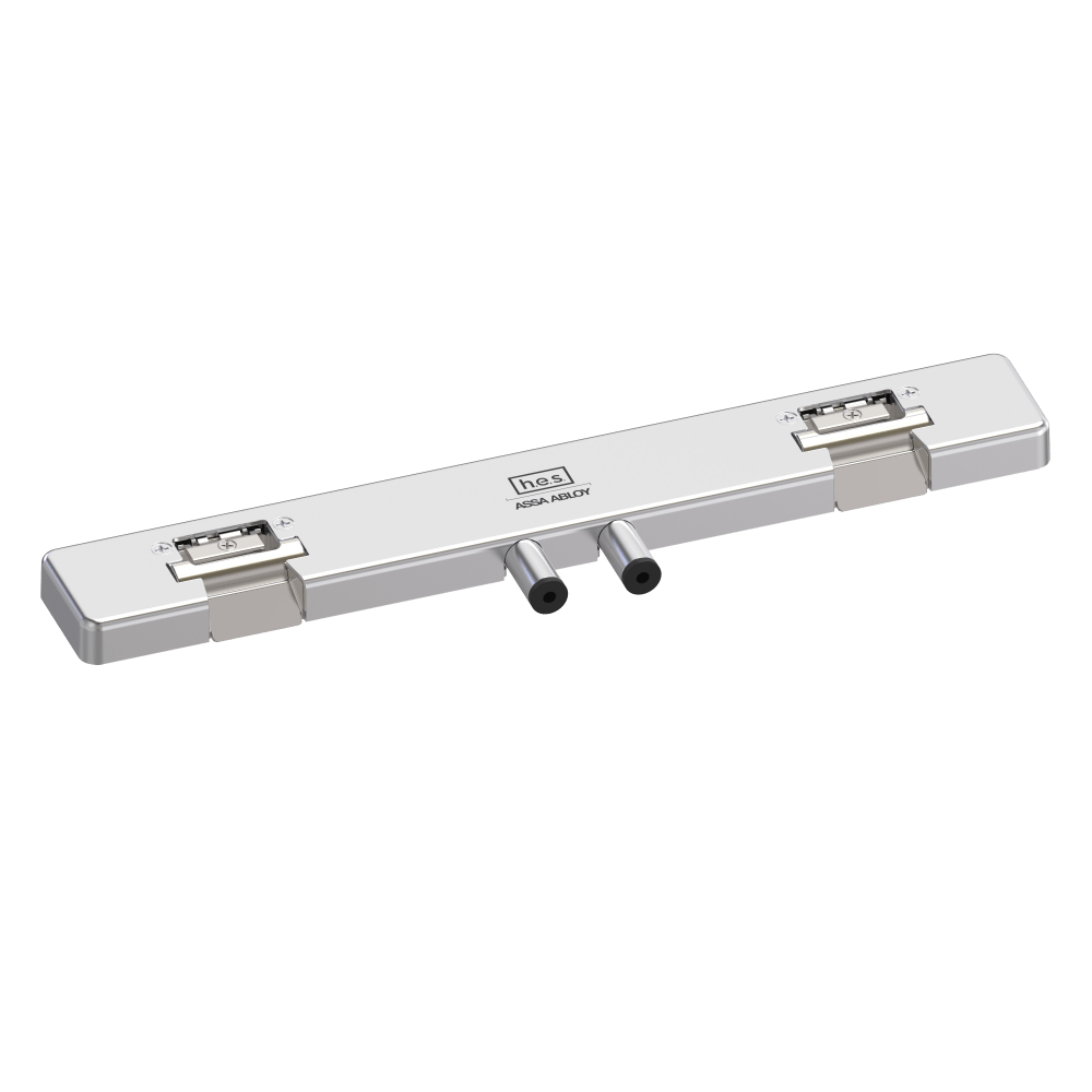 HES 9200W-629 Grade 1 Field Selectable (Safe/Secure) 12/24VDC Electric Strike for Glass Double Doors with Vertical Rods, 8-3/8" Centered Keeper Spacing, Bright Stainless Steel Finish
