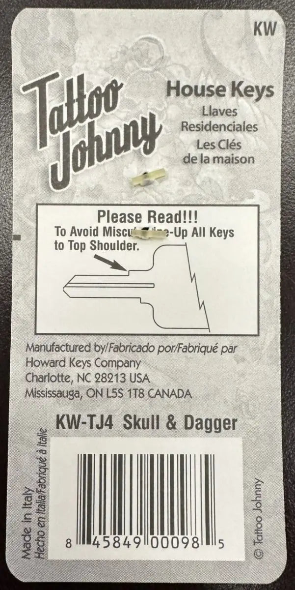 KW-TJ4 Tattoo Johnny Keys Kwikset Skull & Dagger