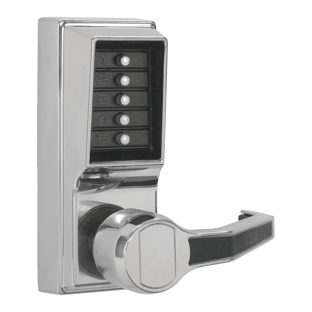 DormaKaba LR1011-026-41 Pushbutton Cylindrical Lever Lock, Combination Entry Function Only, 2-3/4" Backset, 1/2" Throw Latch, Bright Chrome Finish, Right Hand/Right Hand Reverse