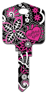 SC1-PG8 Pampered Girls PSYCHEDELIC FLORAL House Key Blank Schlage Keyway