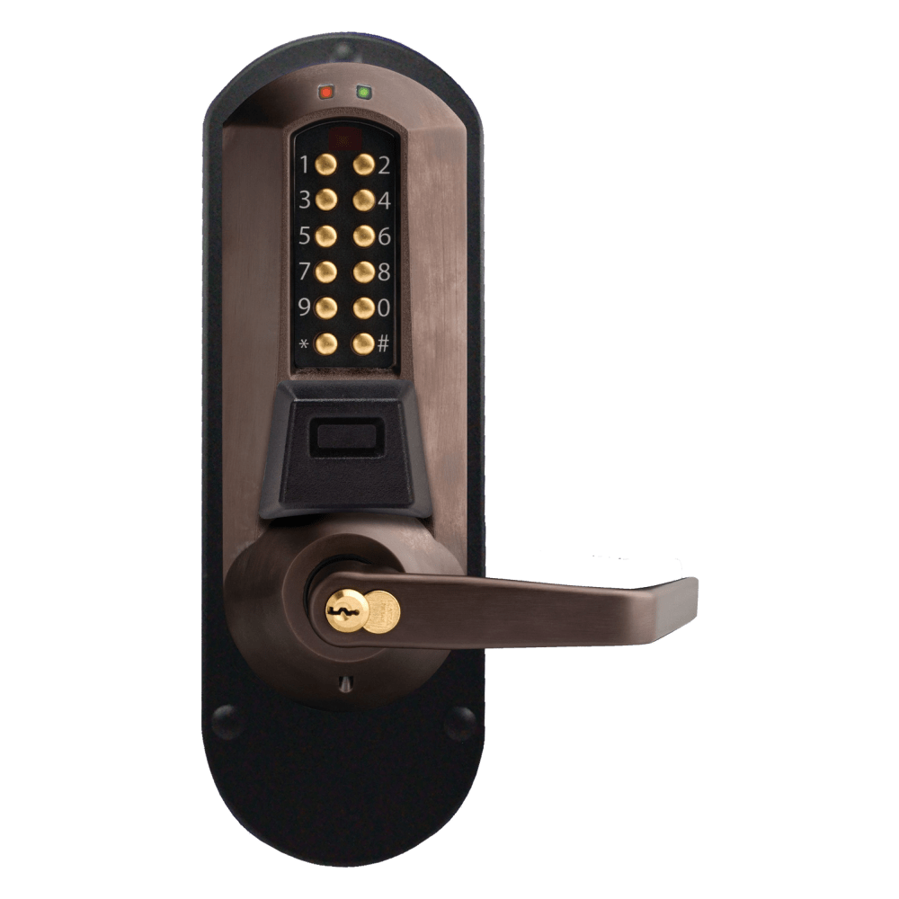 DormaKaba E5710BWL-744-41 E-Plex 5700 Prox Exit Trim, 3,000 Access Codes, 30,000 Audit Events, 6/7-Pin SFIC Prep, Less Core, Dark Bronze with Brass Accents