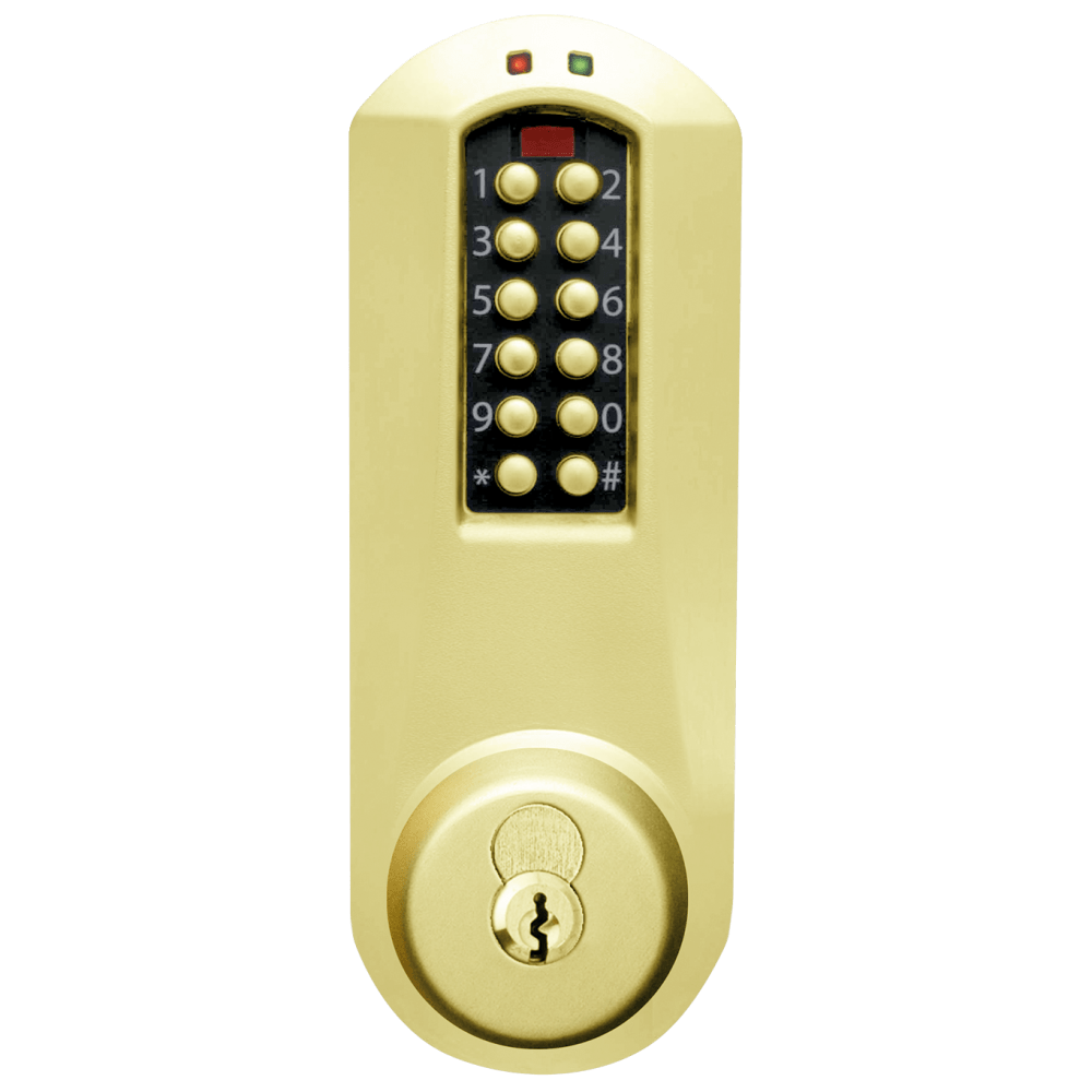 DormaKaba E5031CWK-605-41 E-Plex 5000 Cylindrical Lock, Winston Knob, 100 Access Codes, 3,000 Audit Events, Corbin Russwin 6-Pin LFIC Prep, Less Core, 2-3/4" Backset, 1/2" Throw, Bright Brass