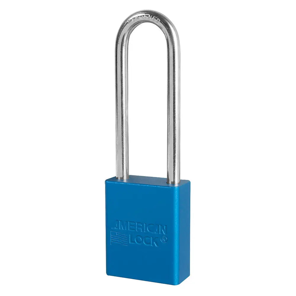 American Lock A1107BLU Blue Anodized Aluminum Safety Padlock, 1-1/2" Body, 3" Tall 1/4" Diameter Shackle, Keyed Different