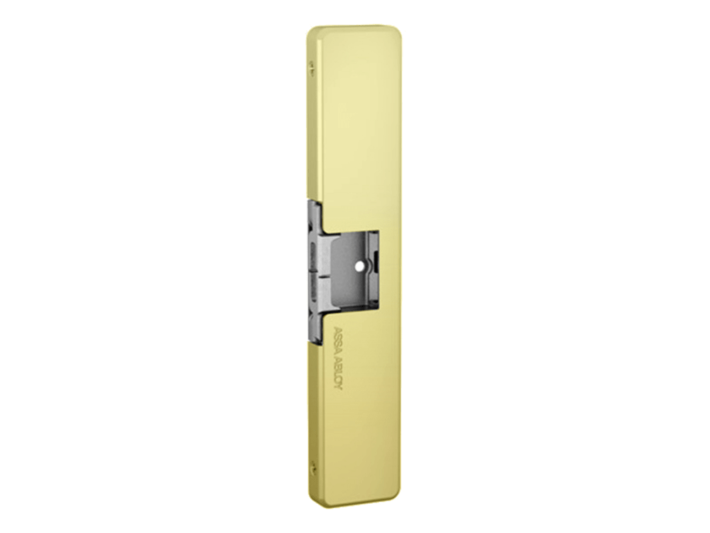HES 9800-605 Fail Safe/Fail Secure, Complete 12/24VDC Electric Strike, Surface Mounted, Grade 1, 1/2" Thick Strike Body, Non-Handed, Bright Brass