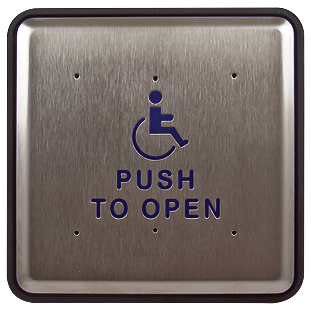 BEA 10PBS61 Stainless steel push plate, 6" square, blue handicap logo and text