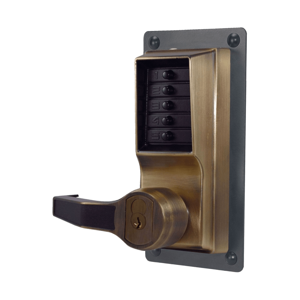 DormaKaba LLP1020M-05-41 Exit Trim Lever Lock, Combination and Key Override, Left Hand Reverse, Medeco/Yale/ASSA/Abloy LFIC Prep, Less Core, Antique Brass
