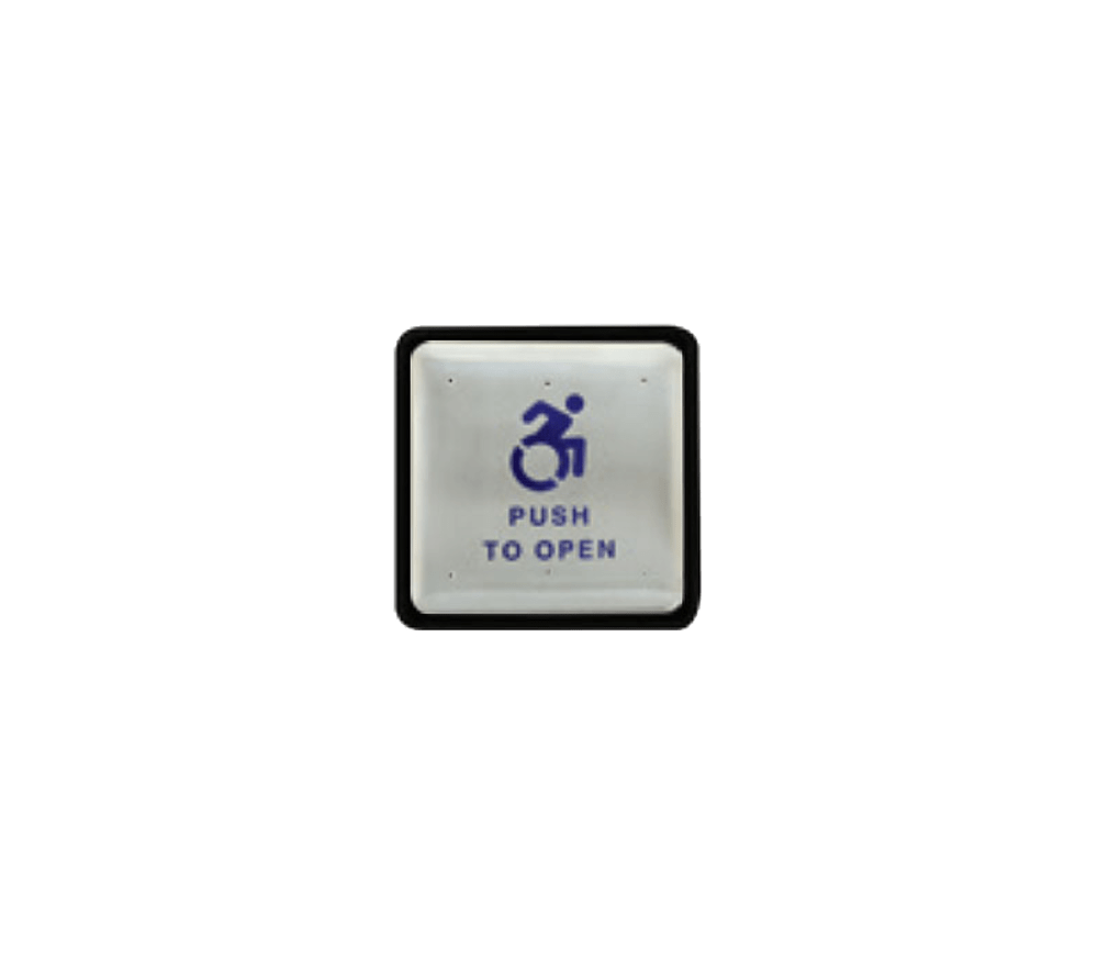 BEA 10PBS1AL 4.75" Square Stainless Steel Push Plate, Blue "Push to Open" Text and Alternate Handicap Logo