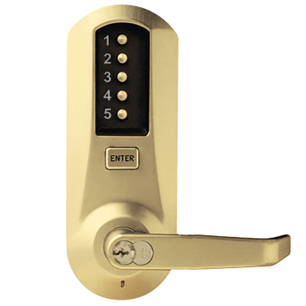 DormaKaba 5021SWL-04-41 Cylindrical Combination Lever Lock, 2-3/4" Backset, 1/2" Throw Latch, Schlage FSIC Prep, Less Core, Satin Brass