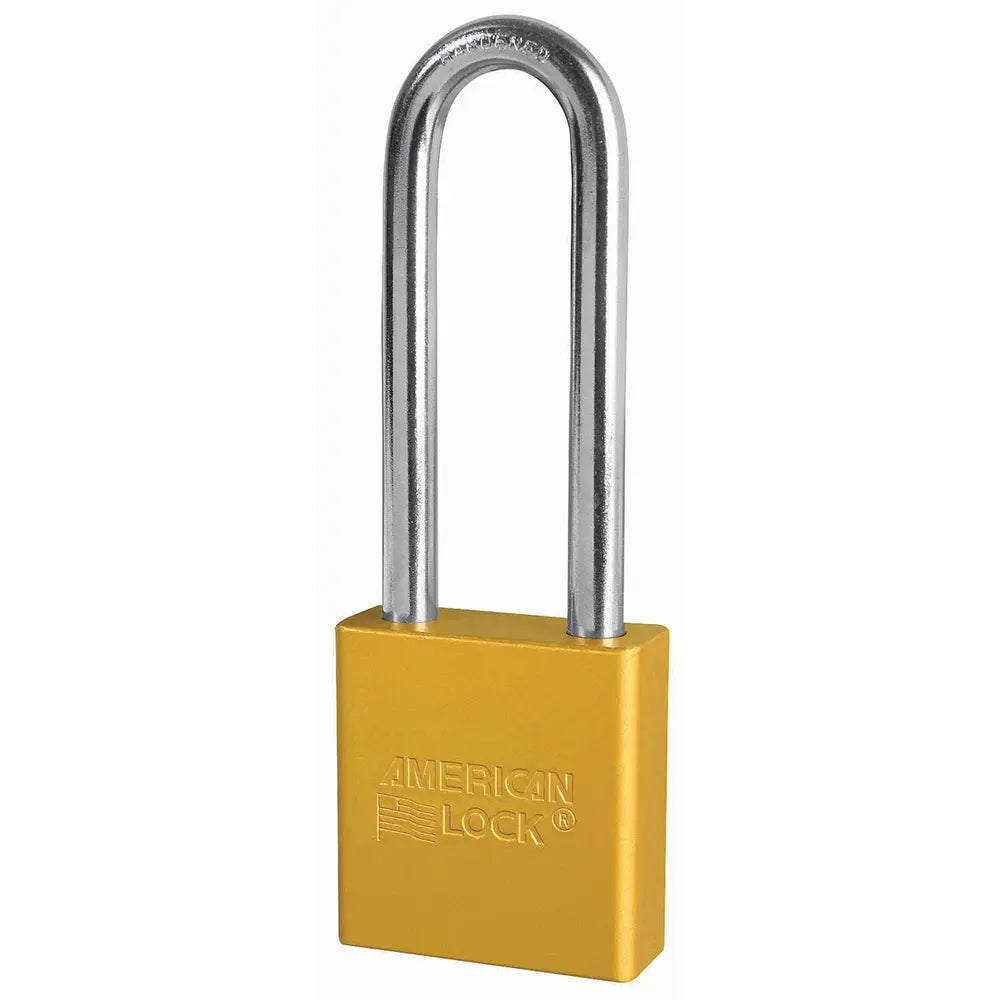 American Lock A1207KAYLW 27676 Yellow Anodized Aluminum Safety Padlock, 1-3/4" Body, 3" Tall 5/16" Diameter Shackle, Keyed Alike