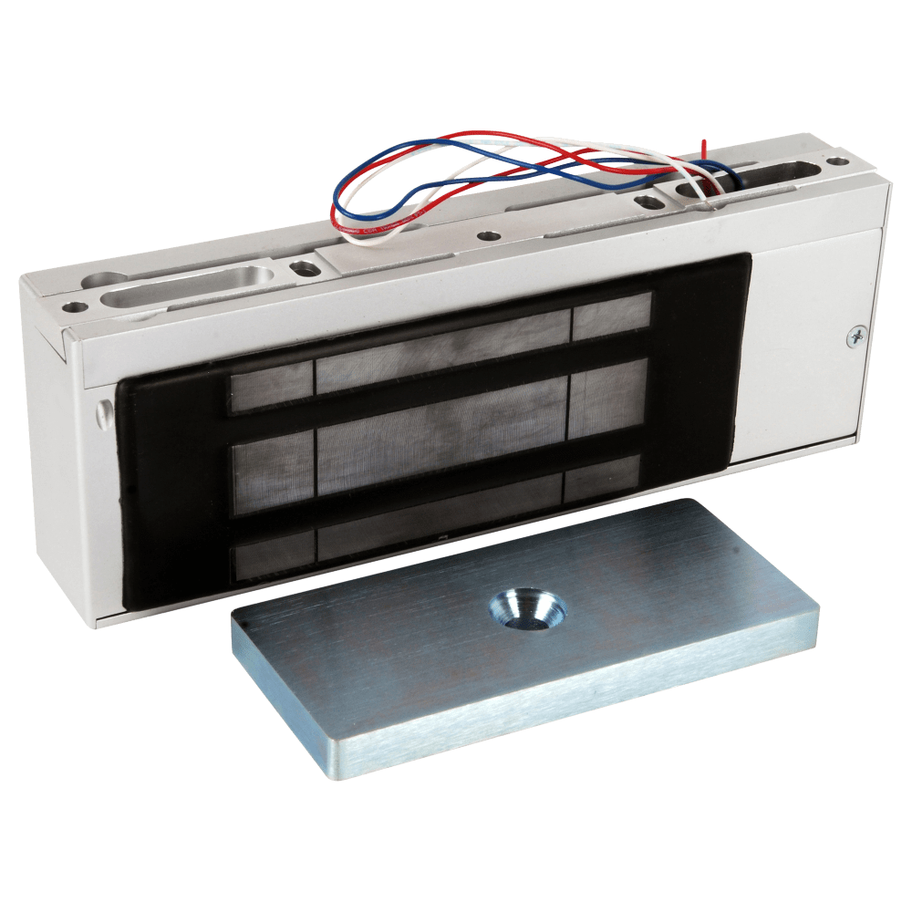 Securitron M68DS Maglock, 1200lbs. Holding Force, Door Position Switch, Shock Absorbing Strike Mount, Bracket Mount, 12/24VDC, Satin Aluminum Clear Anodized