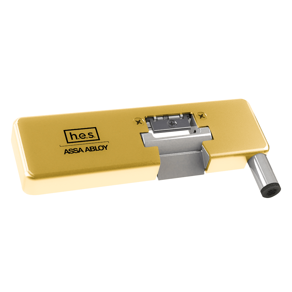 HES 9100L-605 Grade 1 Field Selectable (Safe/Secure) 12/24VDC Electric Strike for Glass Single Doors with Vertical Rods, Bright Brass Finish, Left-Handed