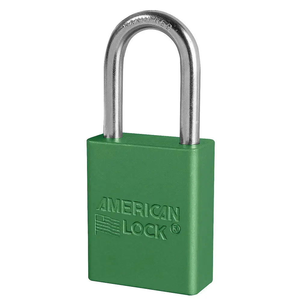 American Lock A1106KAGRN 27676 Green Anodized Aluminum Safety Padlock, 1-1/2" Body, 1-1/2" Tall 1/4" Diameter Shackle, Keyed Alike