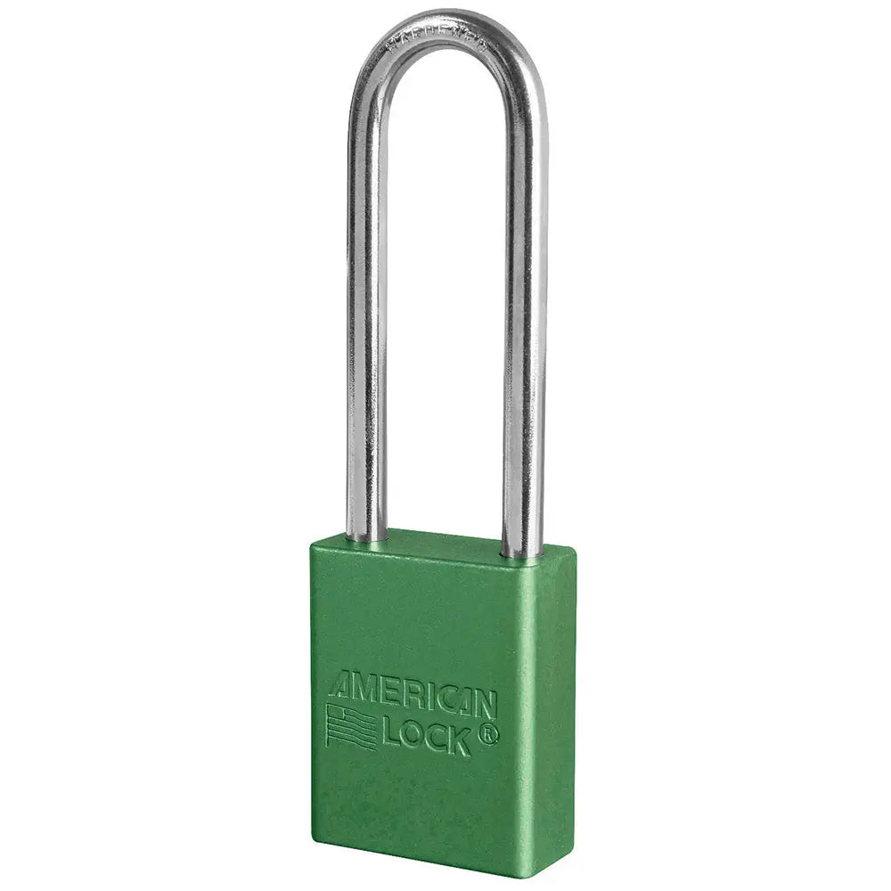 American Lock A1107KAGRN 27676 Green Anodized Aluminum Safety Padlock, 3" Body, 1-1/2" Tall 1/4" Diameter Shackle, Keyed Alike