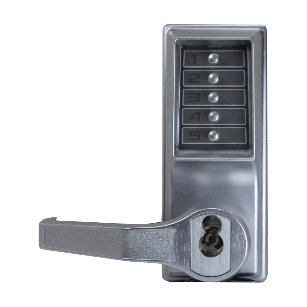 DormaKaba LL1045B-26D-41 Pushbutton Cylindrical Lever Lock, Combination Entry/Passage Functions with Key Override, 2-3/4" Backset, 3/4" Throw Latch, 6/7-Pin SFIC Prep, Less Core, Satin Chrome Finish, Left Hand/Left Hand Reverse