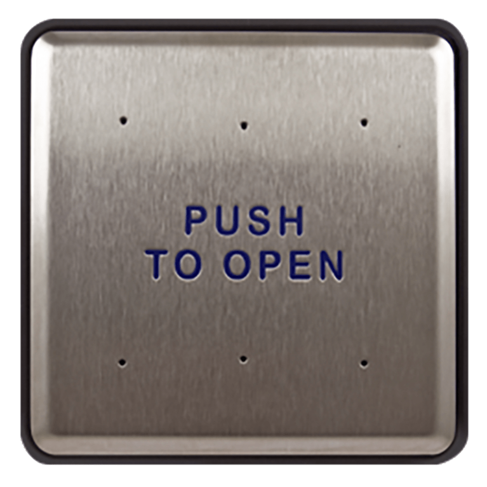 BEA 10PBS6 Stainless steel push plate, 6" square, blue text only